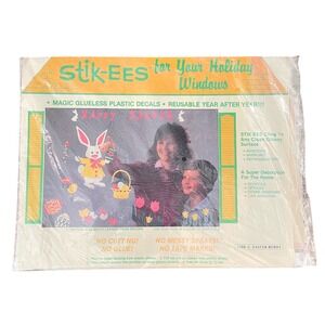 Vtg Stik-ees Window Clings Easter bunny code g 90s Teacher School spring tulip